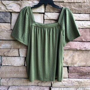 Michael Kors olive Green short sleeve square neck stretch blouse NWT Women M & L